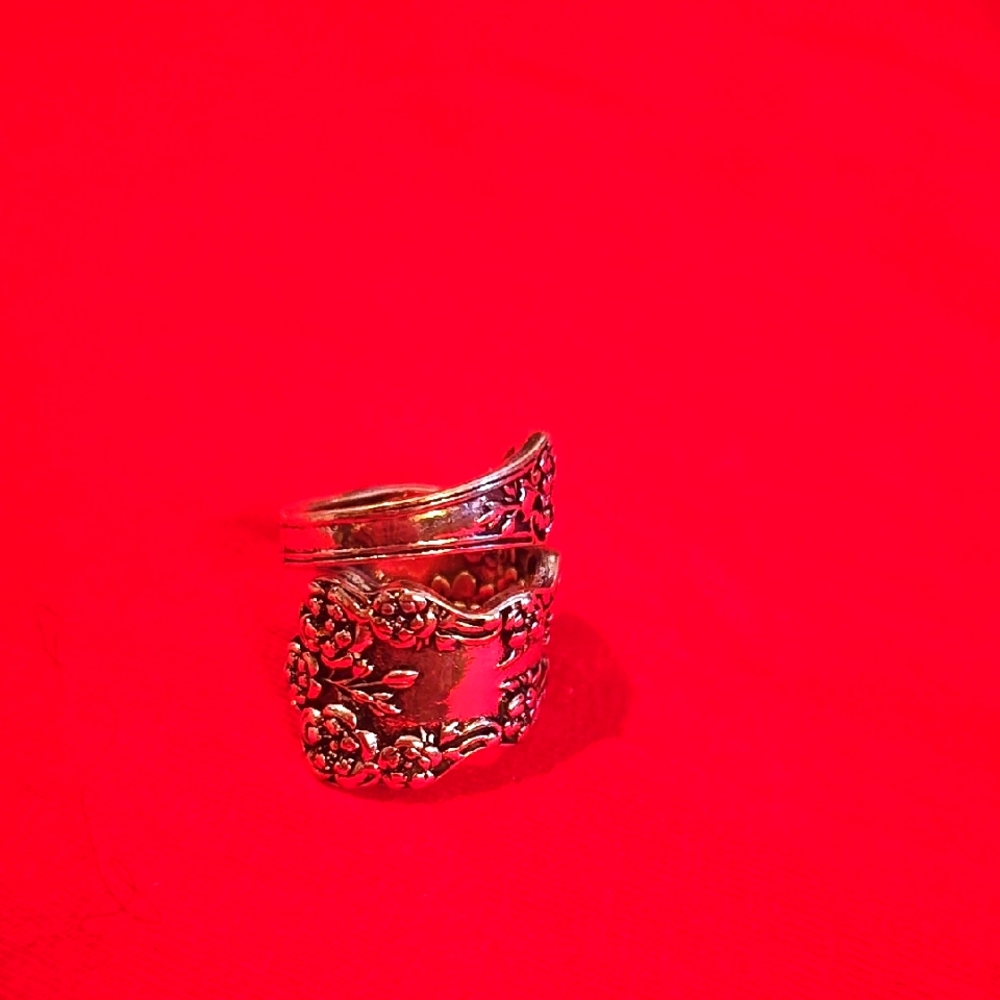 Intricate Silver Wrap-Around Ring with Feather Design